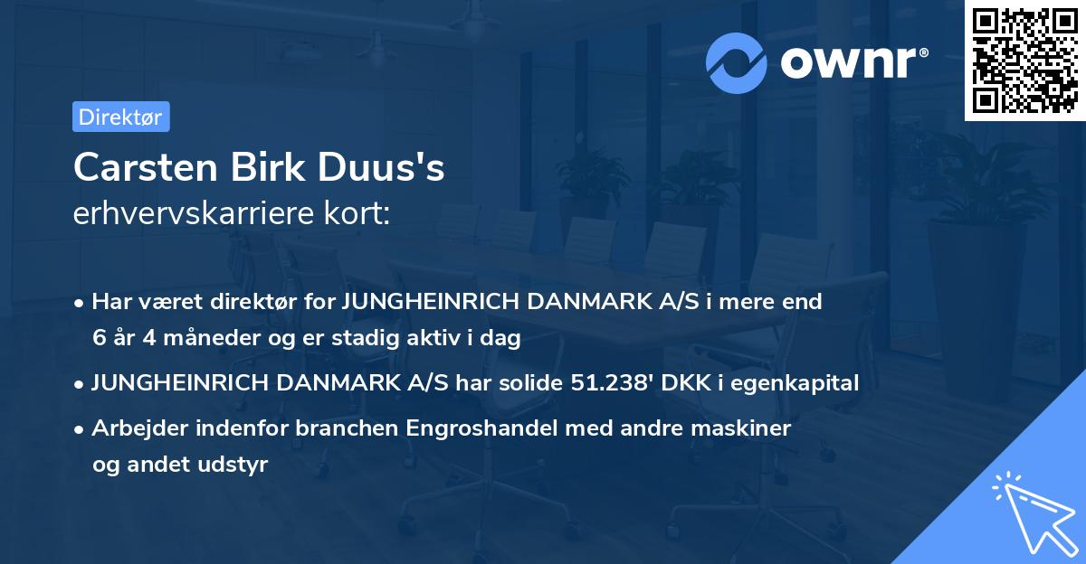 Carsten Birk Duus's erhvervskarriere kort