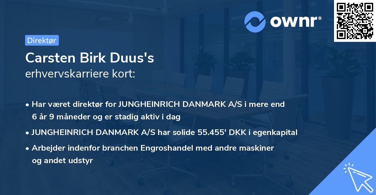Carsten Birk Duus's erhvervskarriere kort