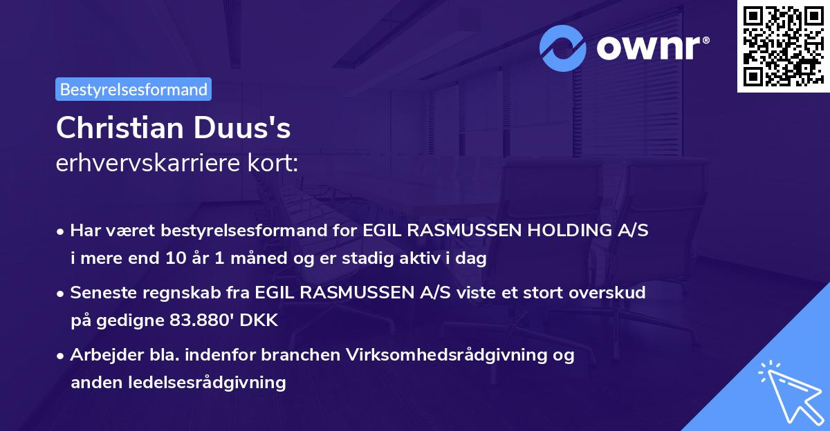 Christian Duus's erhvervskarriere kort
