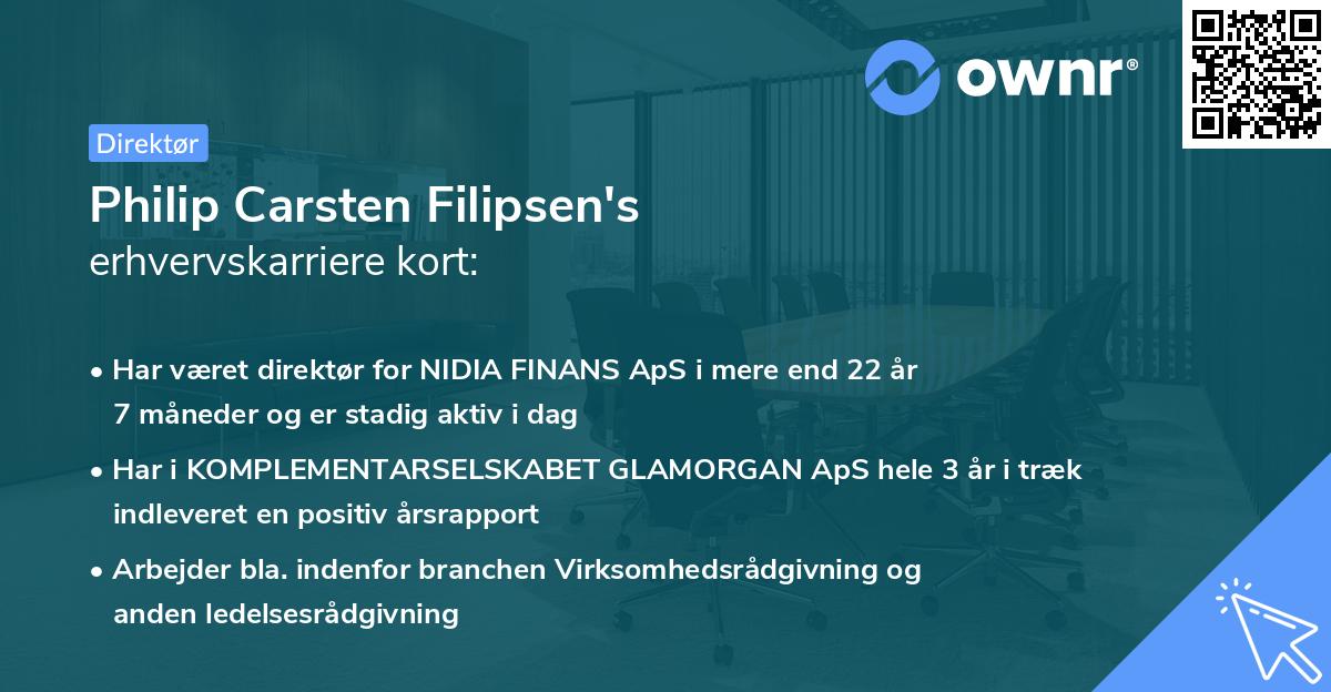Philip Carsten Filipsen's erhvervskarriere kort