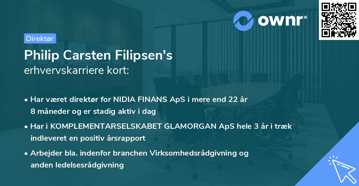 Philip Carsten Filipsen's erhvervskarriere kort