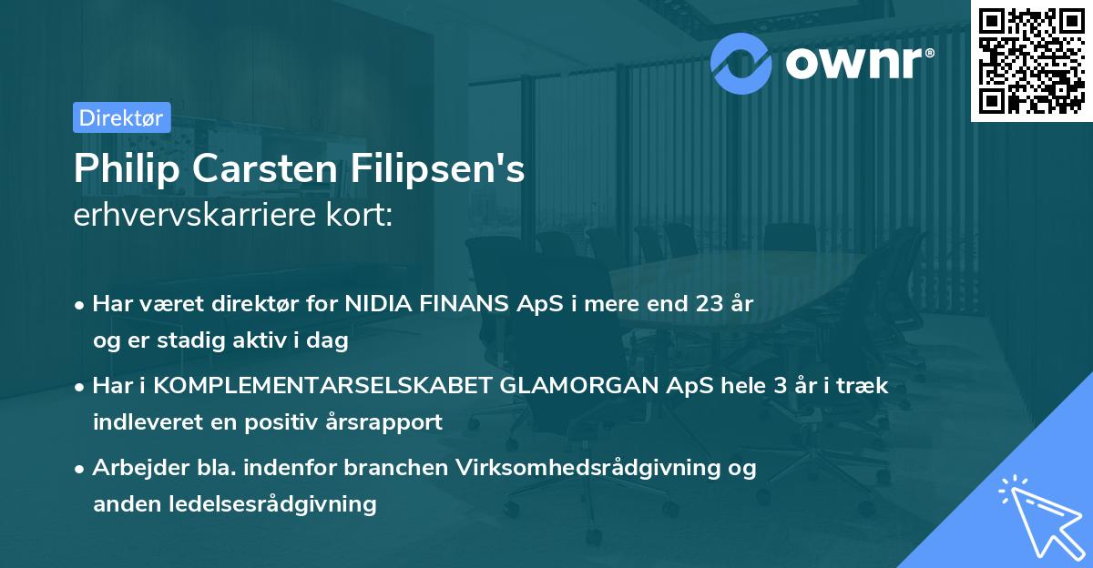Philip Carsten Filipsen's erhvervskarriere kort