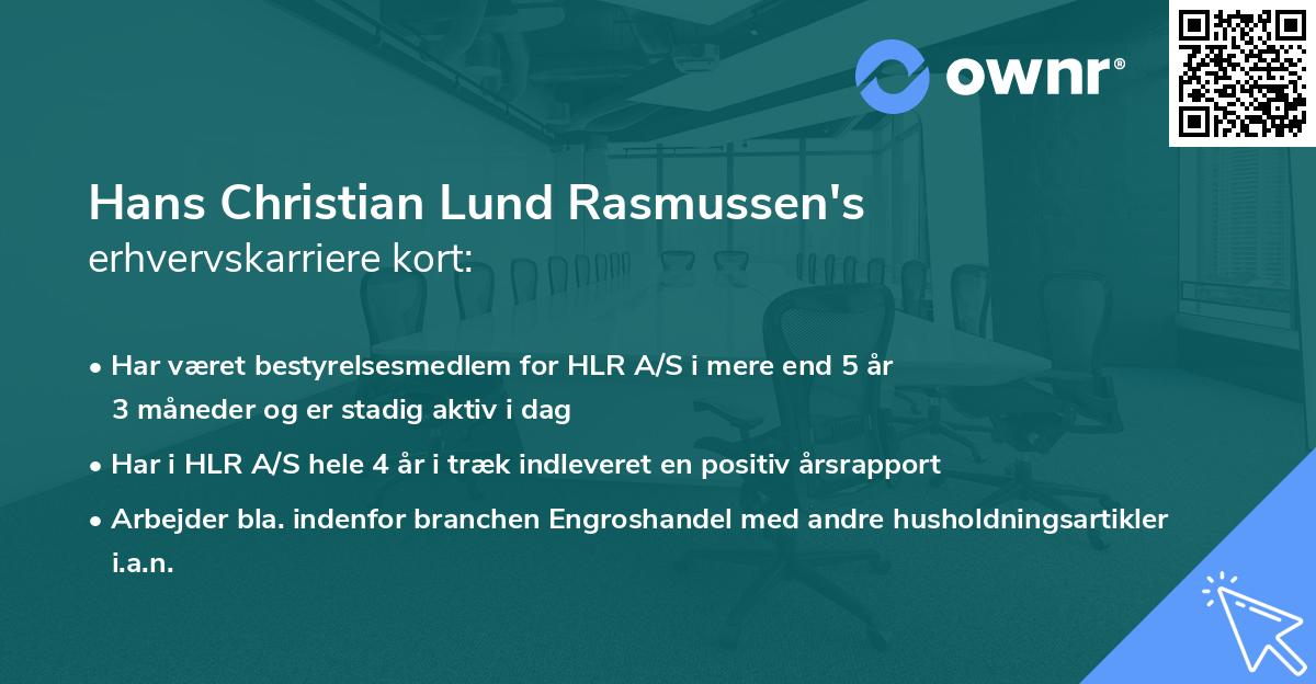 Hans Christian Lund Rasmussen's erhvervskarriere kort