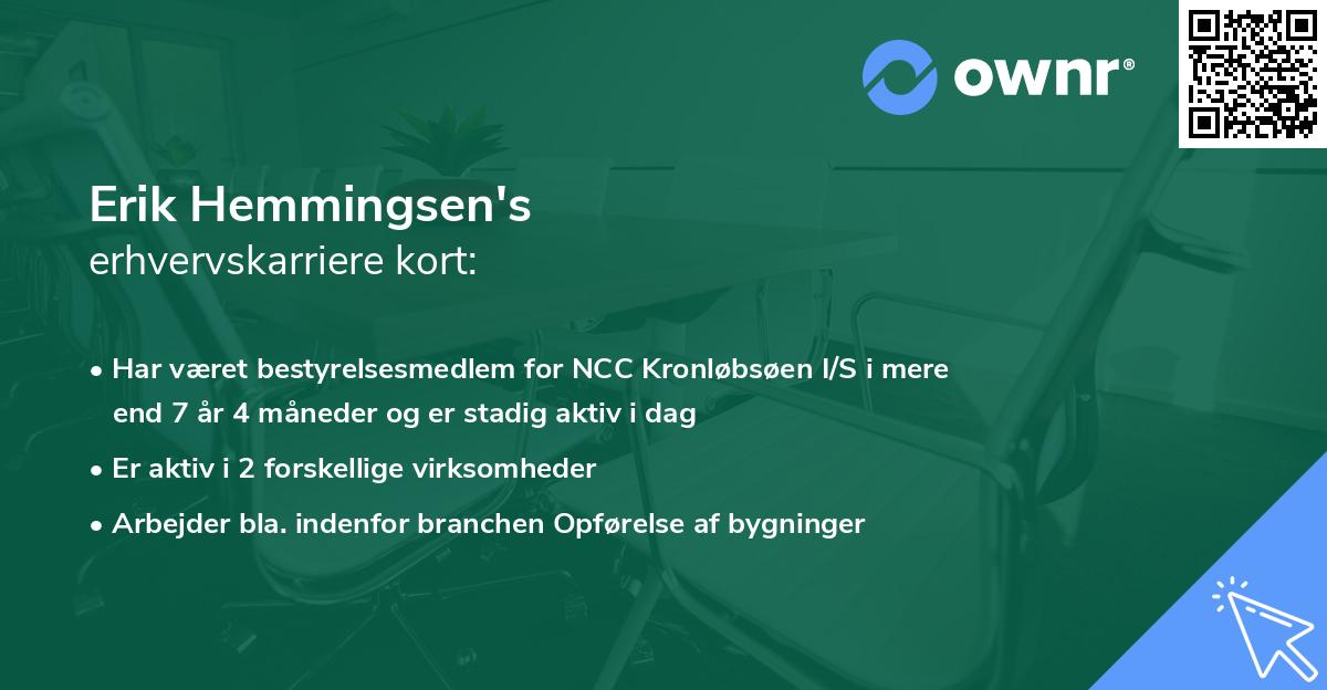 Erik Hemmingsen's erhvervskarriere kort
