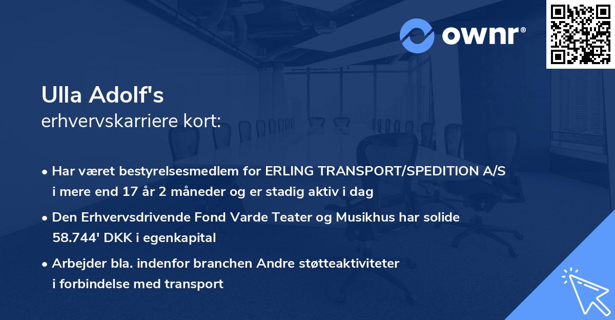 Ulla Adolf's erhvervskarriere kort
