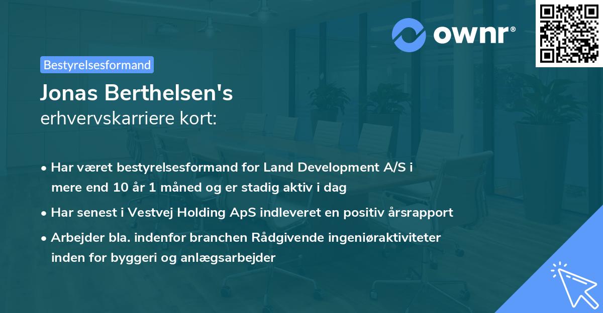 Jonas Berthelsen's erhvervskarriere kort