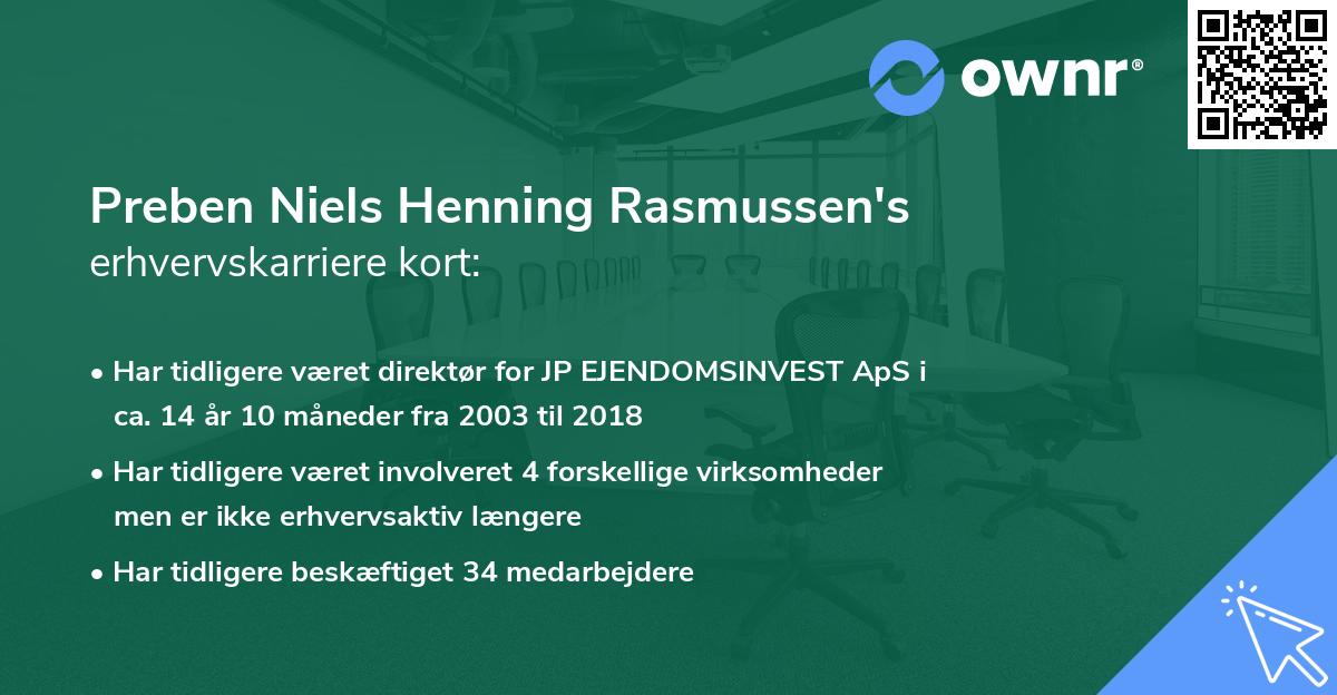Preben Niels Henning Rasmussen's erhvervskarriere kort