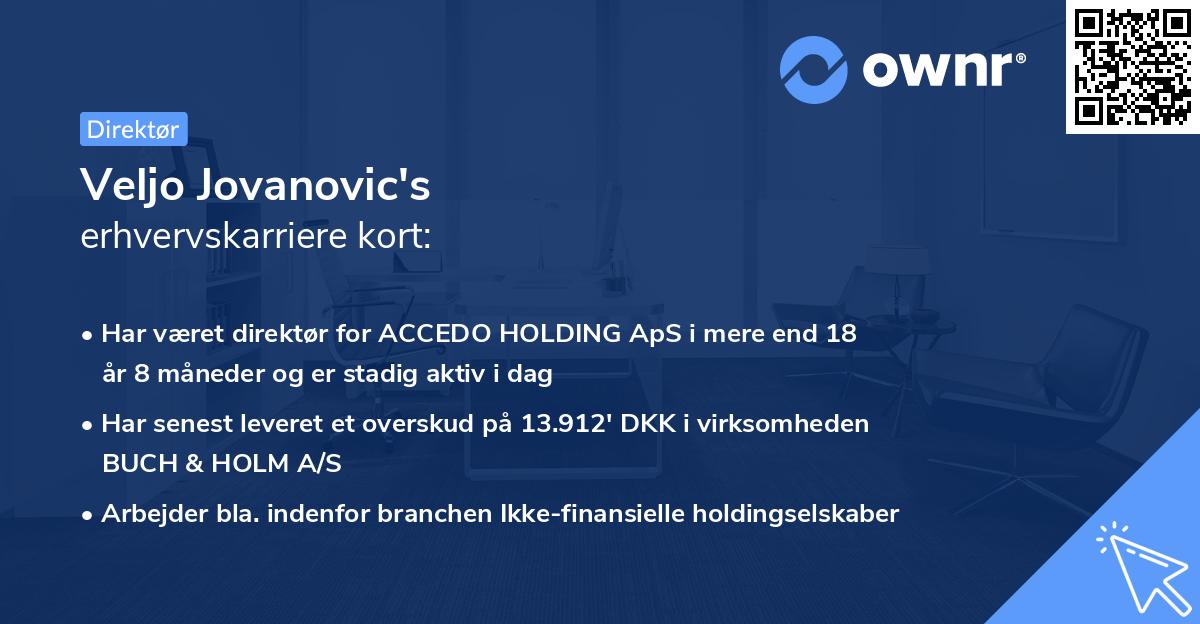 Veljo Jovanovic's erhvervskarriere kort