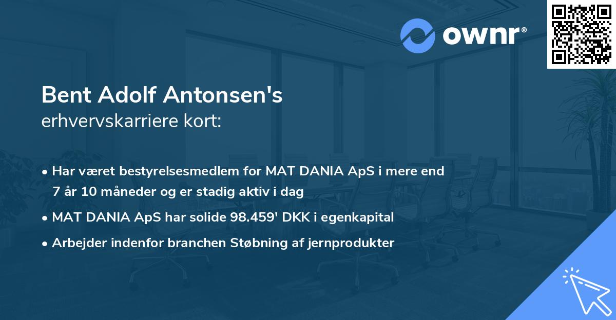 Bent Adolf Antonsen's erhvervskarriere kort