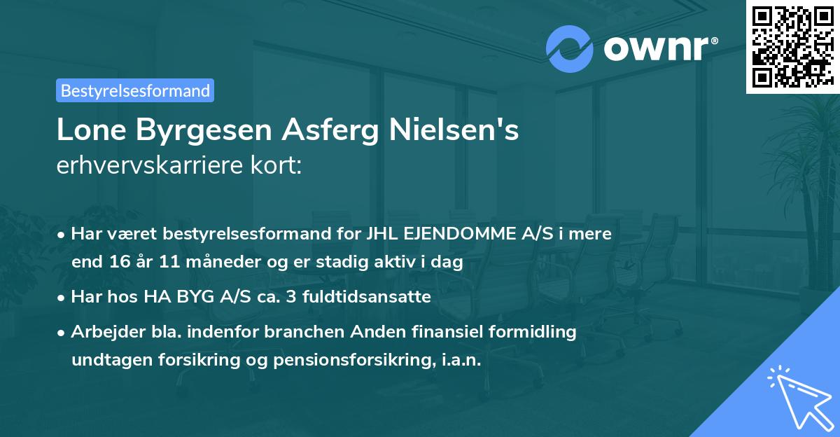 Lone Byrgesen Asferg Nielsen's erhvervskarriere kort