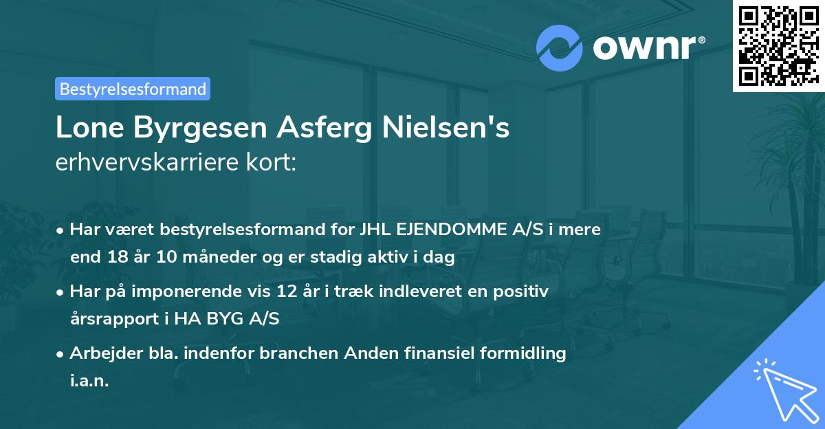 Lone Byrgesen Asferg Nielsen's erhvervskarriere kort
