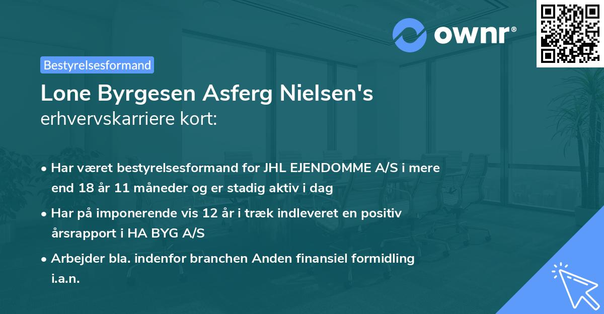 Lone Byrgesen Asferg Nielsen's erhvervskarriere kort