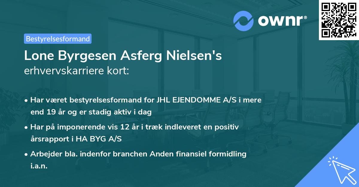 Lone Byrgesen Asferg Nielsen's erhvervskarriere kort
