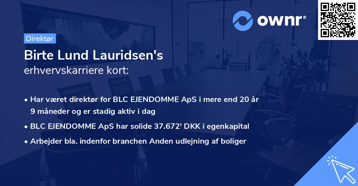 Birte Lund Lauridsen's erhvervskarriere kort