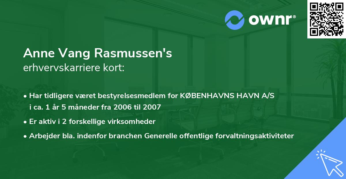 Anne Vang Rasmussen's erhvervskarriere kort