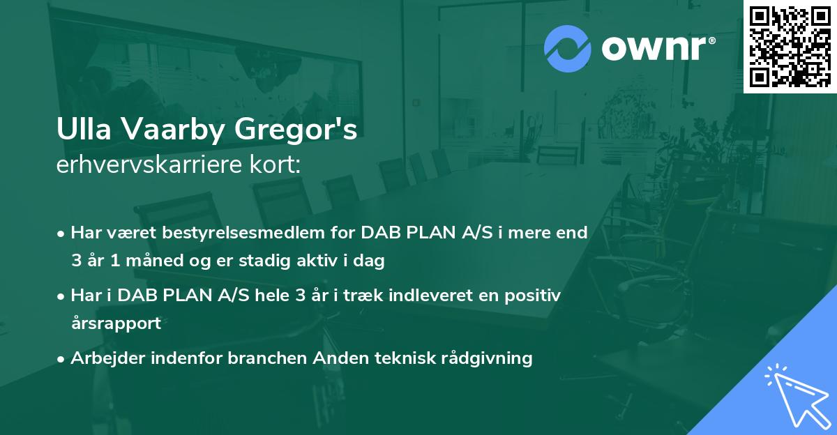 Ulla Vaarby Gregor's erhvervskarriere kort