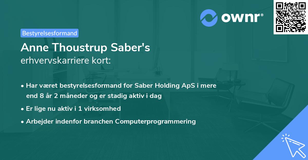 Anne Thoustrup Saber's erhvervskarriere kort