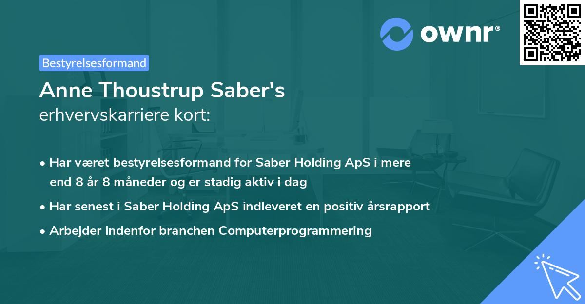 Anne Thoustrup Saber's erhvervskarriere kort
