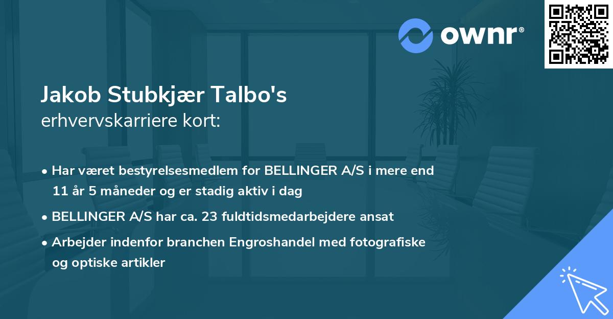 Jakob Stubkjær Talbo's erhvervskarriere kort