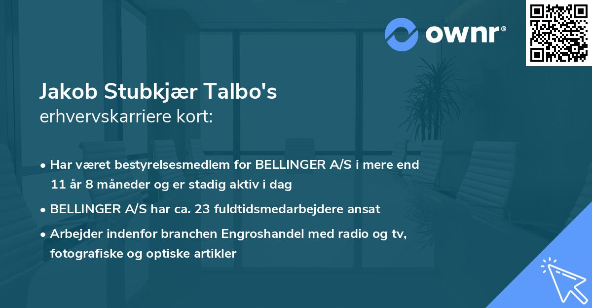 Jakob Stubkjær Talbo's erhvervskarriere kort