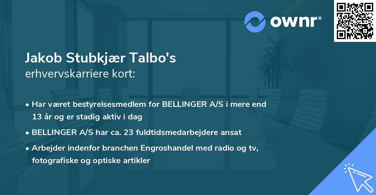 Jakob Stubkjær Talbo's erhvervskarriere kort