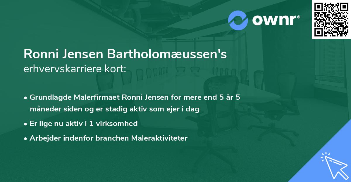Ronni Jensen Bartholomæussen's erhvervskarriere kort