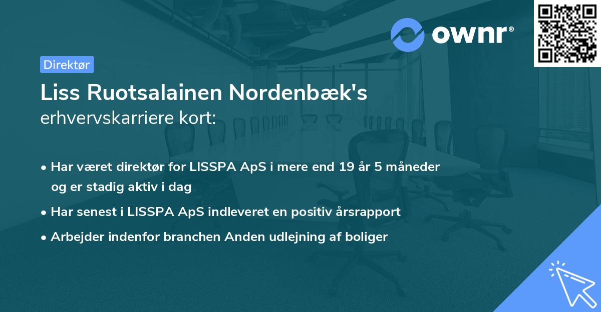 Liss Ruotsalainen Nordenbæk's erhvervskarriere kort