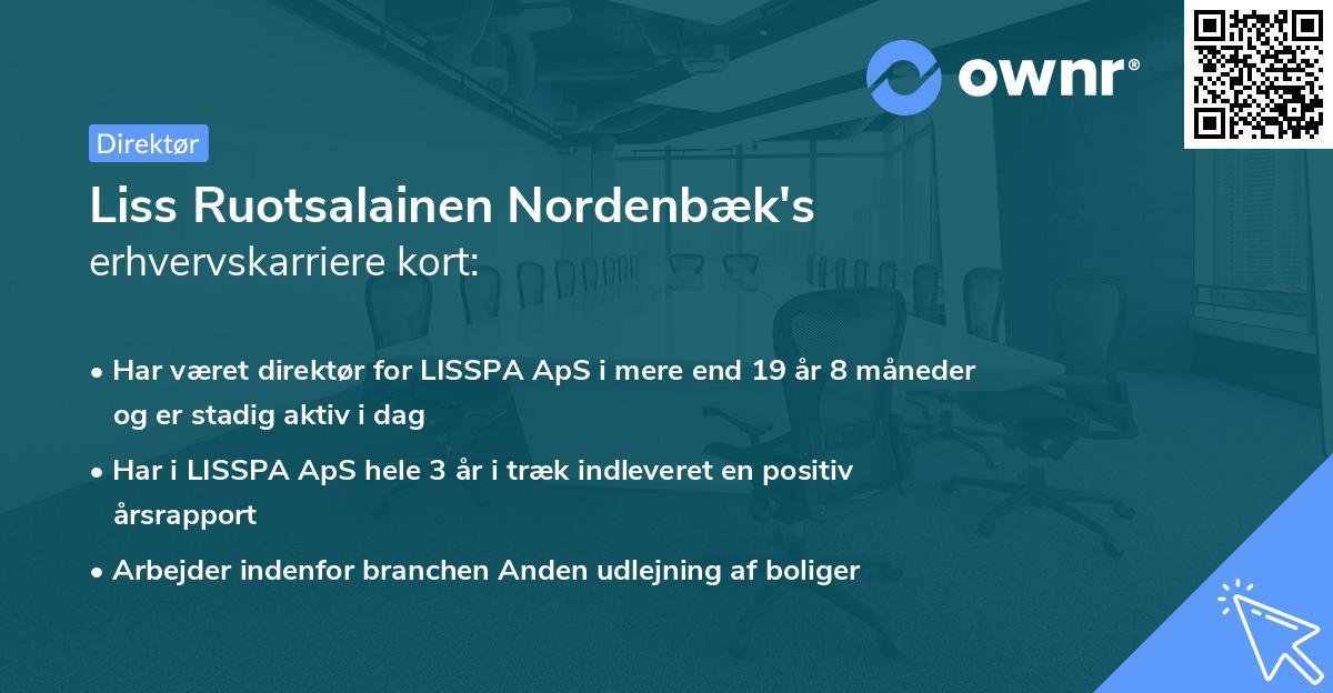 Liss Ruotsalainen Nordenbæk's erhvervskarriere kort