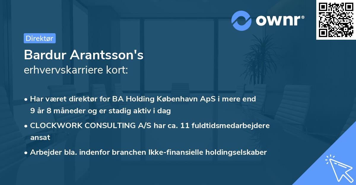 Bardur Arantsson's erhvervskarriere kort