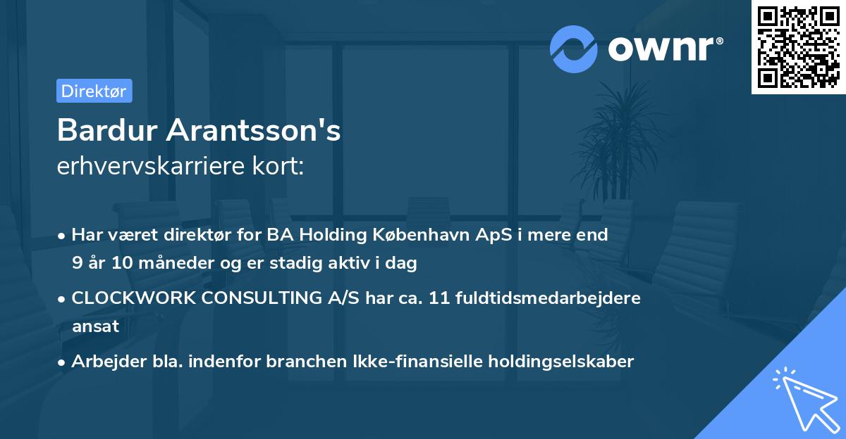 Bardur Arantsson's erhvervskarriere kort