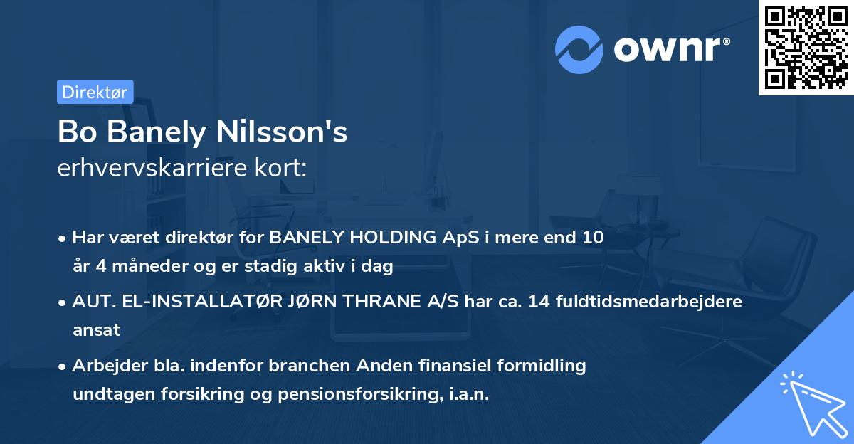 Bo Banely Nilsson's erhvervskarriere kort