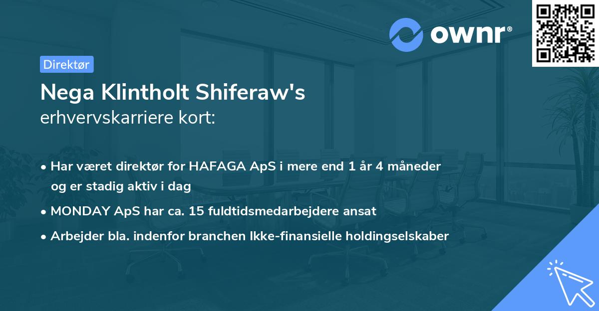 Nega Klintholt Shiferaw's erhvervskarriere kort