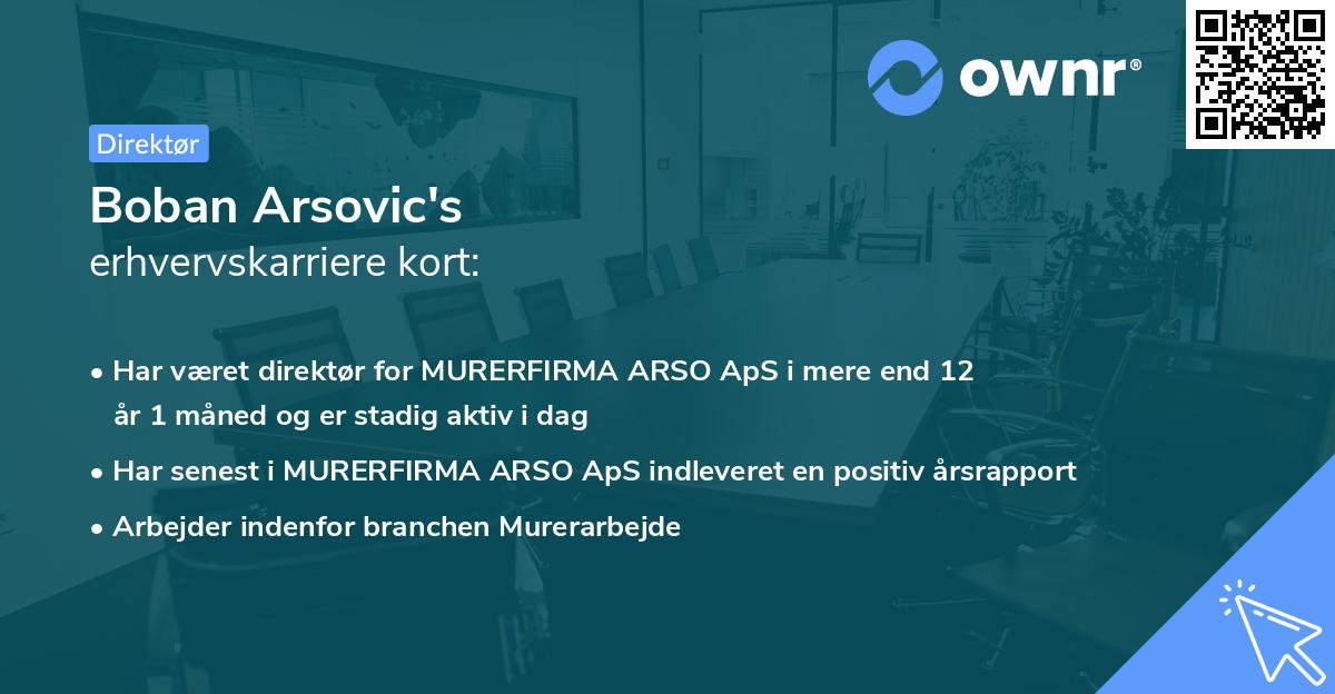 Boban Arsovic's erhvervskarriere kort