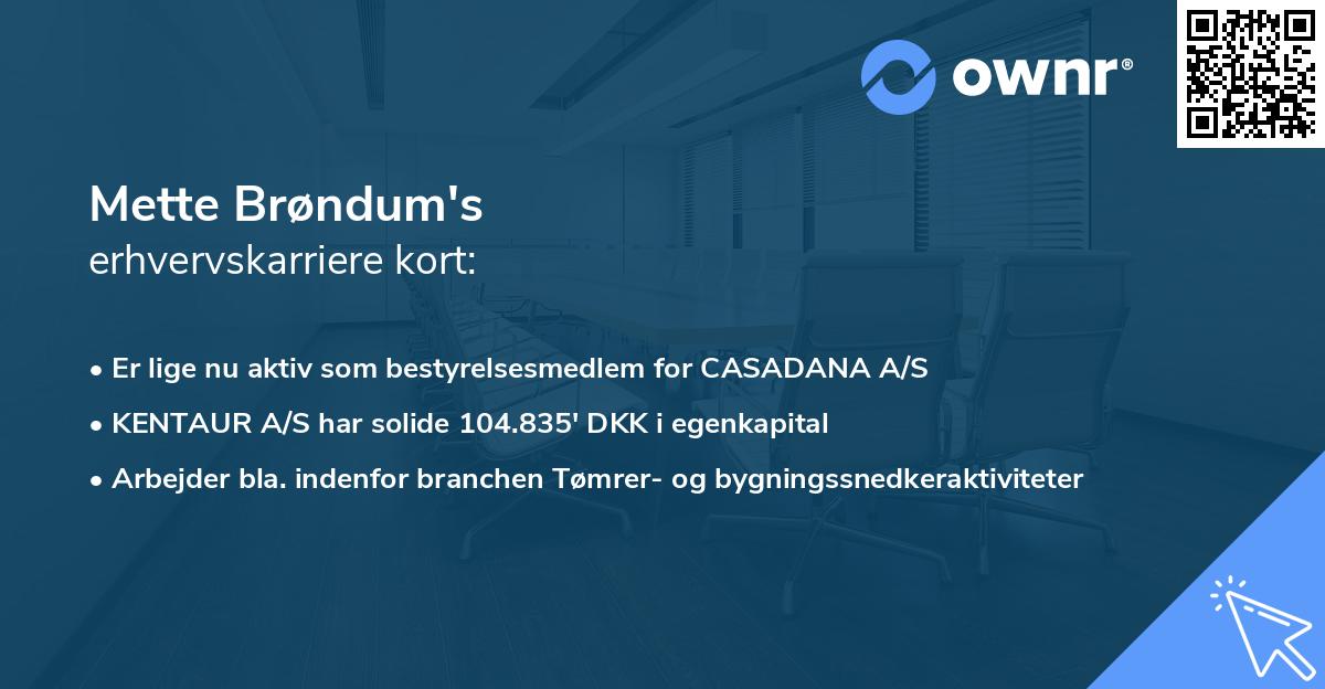 Mette Brøndum's erhvervskarriere kort