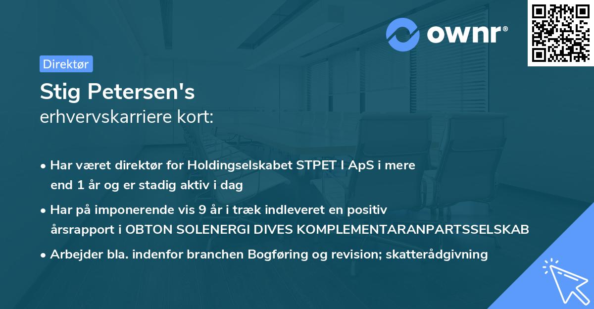 Stig Petersen's erhvervskarriere kort