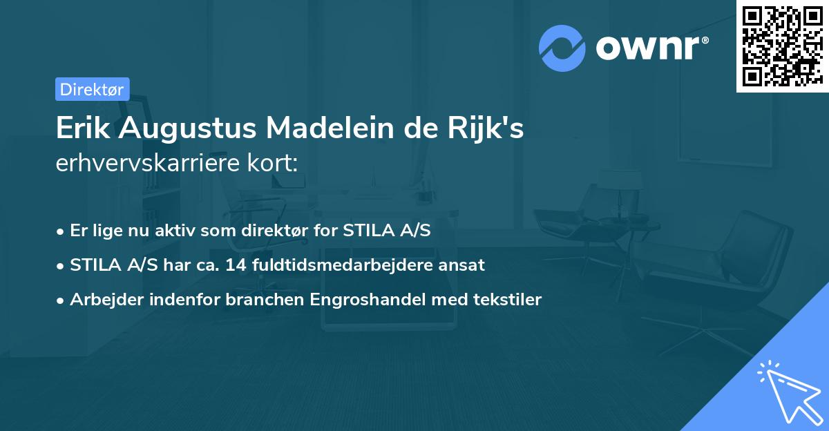 Erik Augustus Madelein de Rijk's erhvervskarriere kort