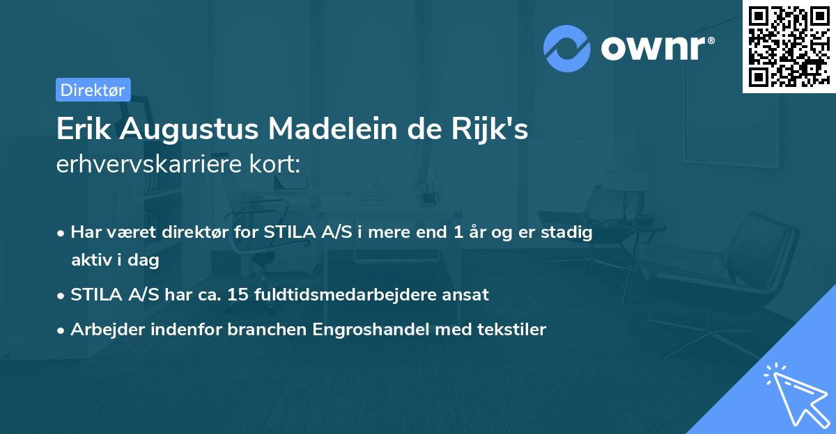 Erik Augustus Madelein de Rijk's erhvervskarriere kort