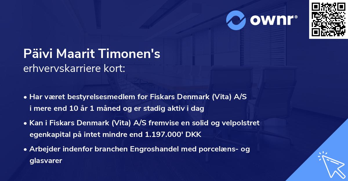 Päivi Maarit Timonen's erhvervskarriere kort