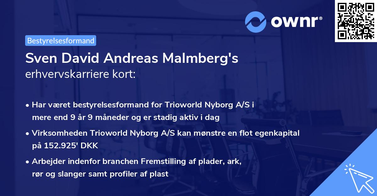 Sven David Andreas Malmberg's erhvervskarriere kort