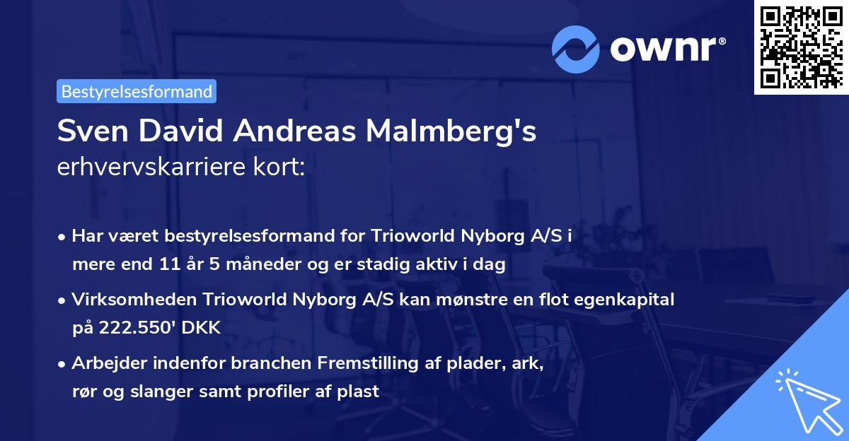 Sven David Andreas Malmberg's erhvervskarriere kort