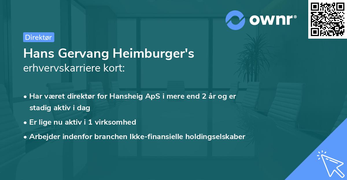Hans Gervang Heimburger's erhvervskarriere kort