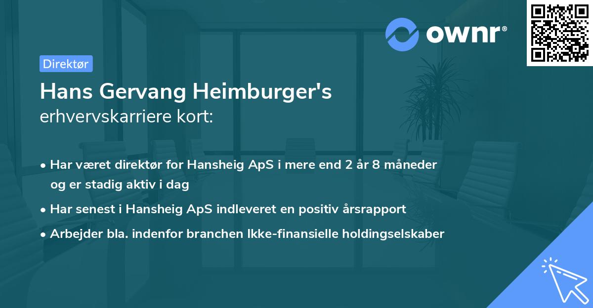 Hans Gervang Heimburger's erhvervskarriere kort
