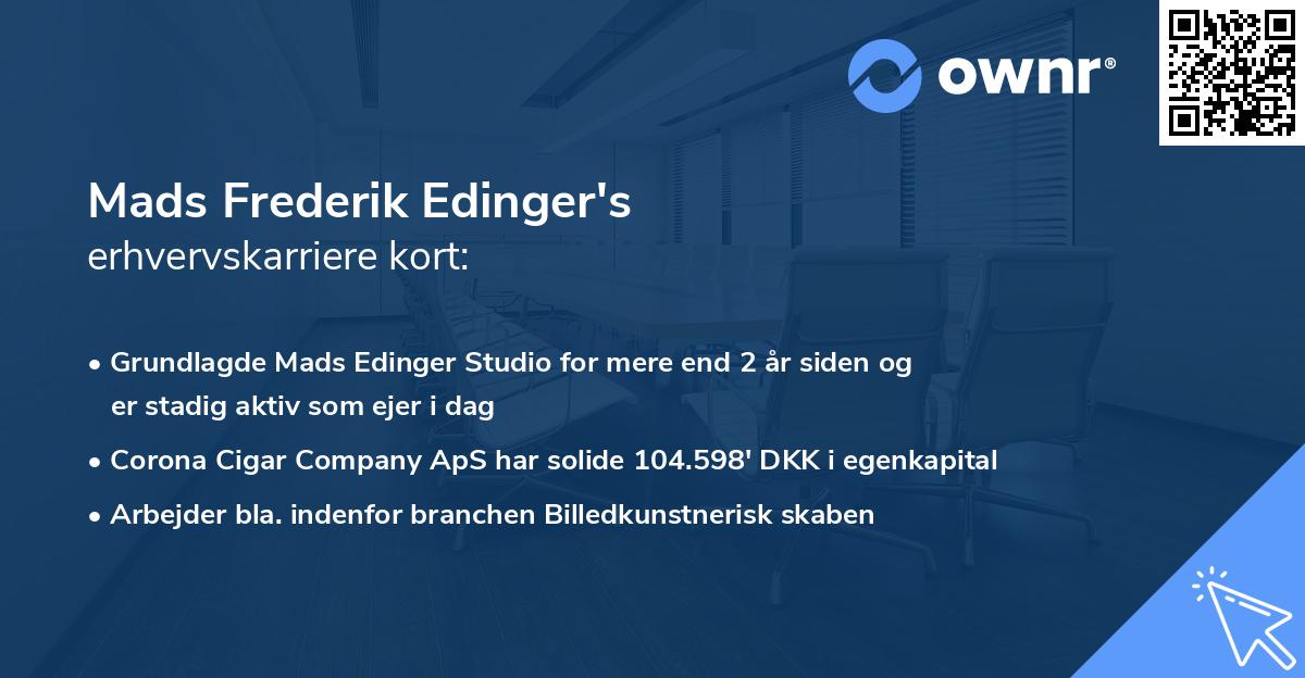 Mads Frederik Edinger's erhvervskarriere kort