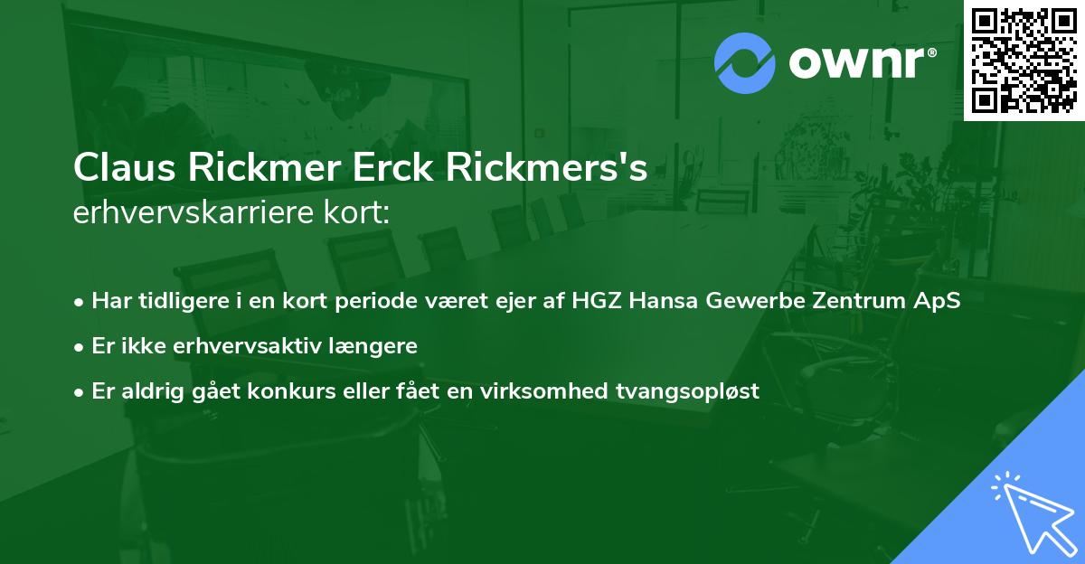 Claus Rickmer Erck Rickmers's erhvervskarriere kort