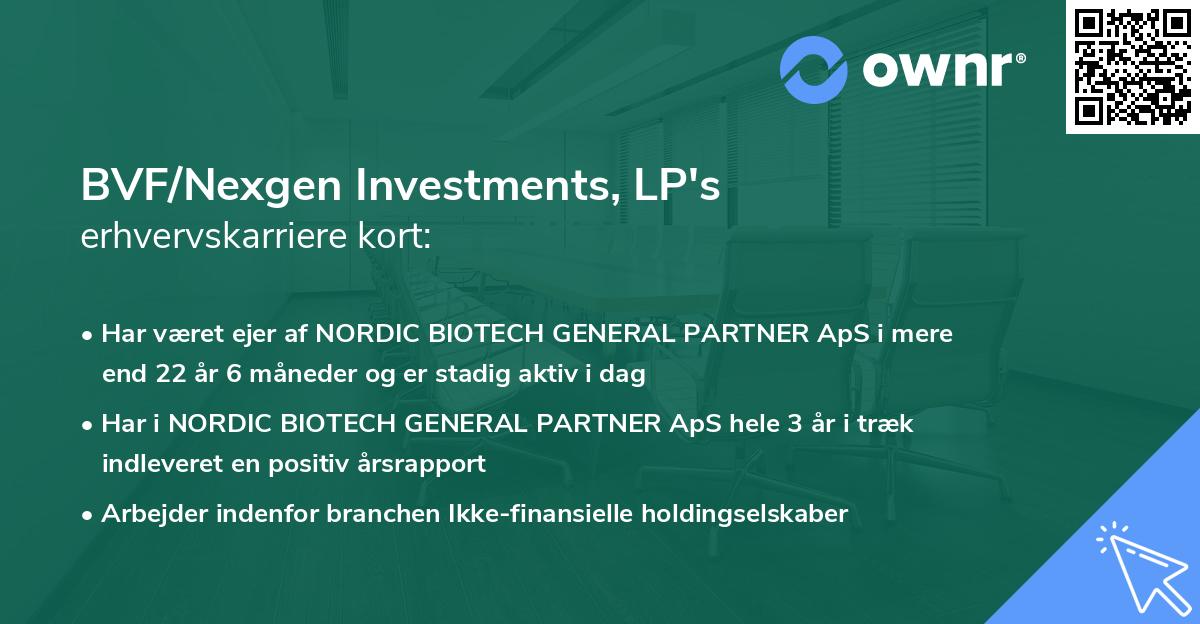 BVF/Nexgen Investments, LP's erhvervskarriere kort