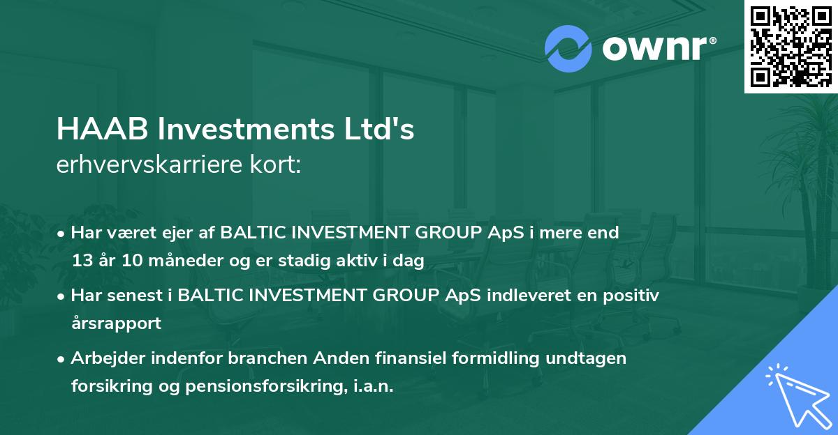 HAAB Investments Ltd's erhvervskarriere kort