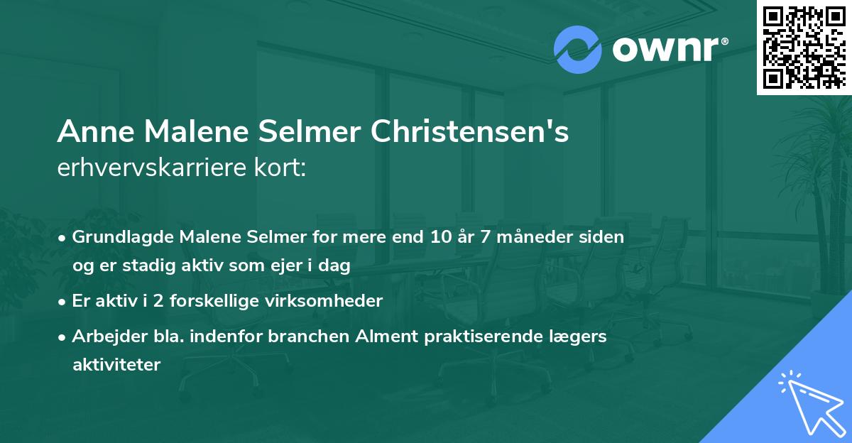 Anne Malene Selmer Christensen's erhvervskarriere kort