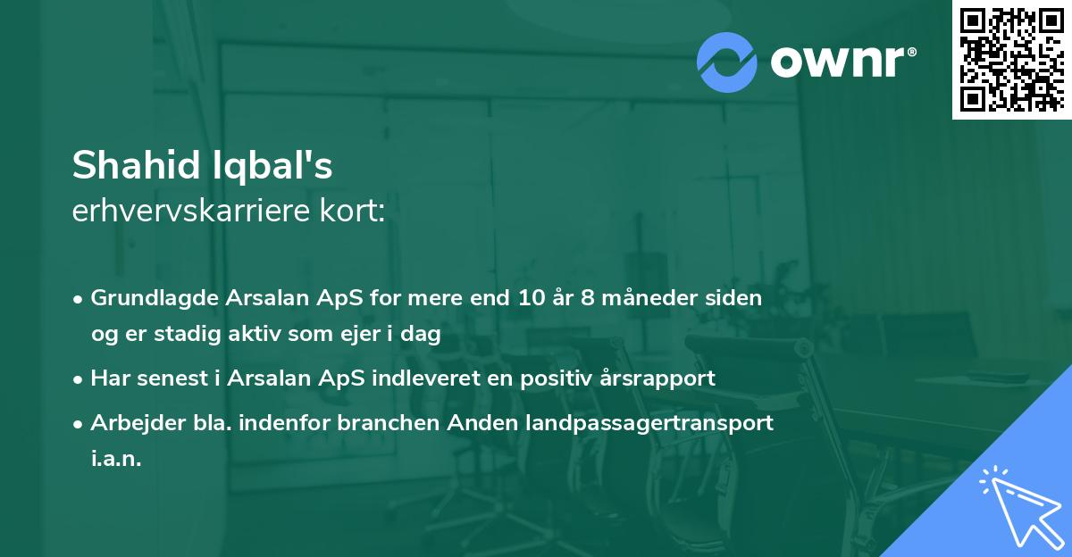 Shahid Iqbal's erhvervskarriere kort