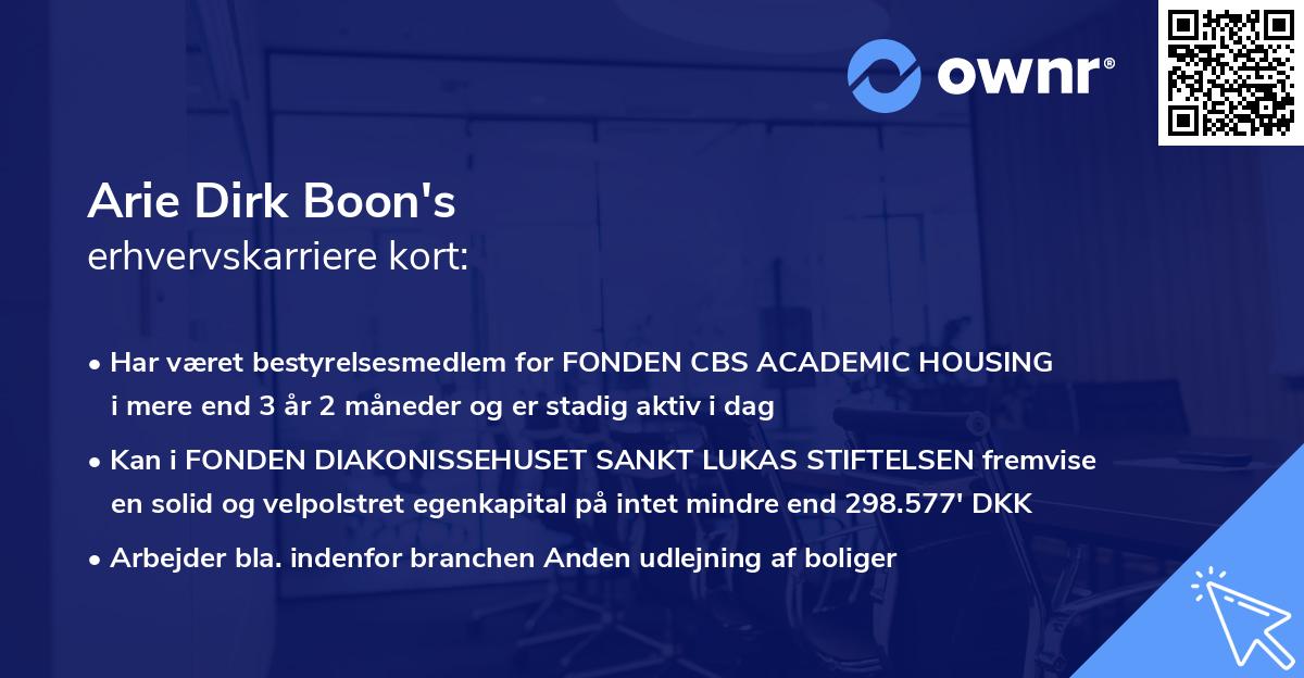 Arie Dirk Boon's erhvervskarriere kort