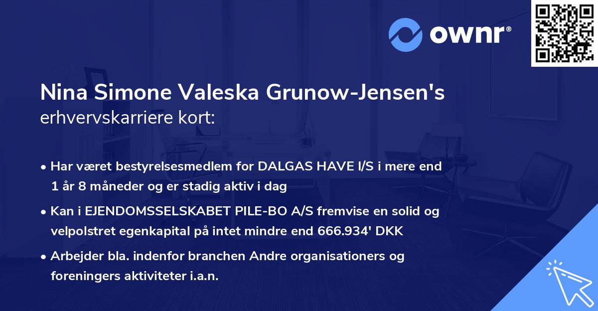 Nina Simone Valeska Grunow-Jensen's erhvervskarriere kort